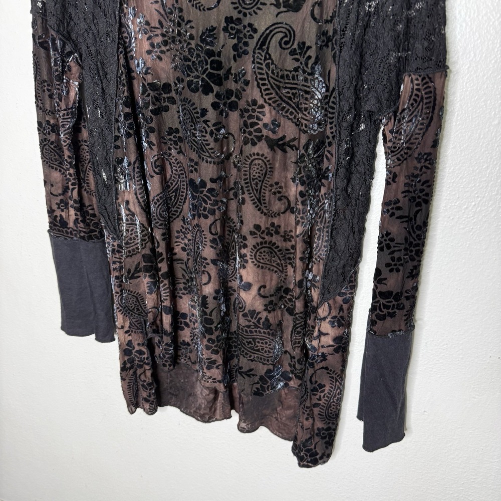 Vintage Marigold LA Velvet Burnout Whimsigoth Dark Fairy Shirt Lace Womens Small - Picture 3 of 11